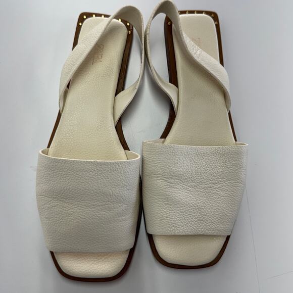Zara Sandals Womens 37 6 White Cream Slingback Leather Flats - Picture 2 of 9